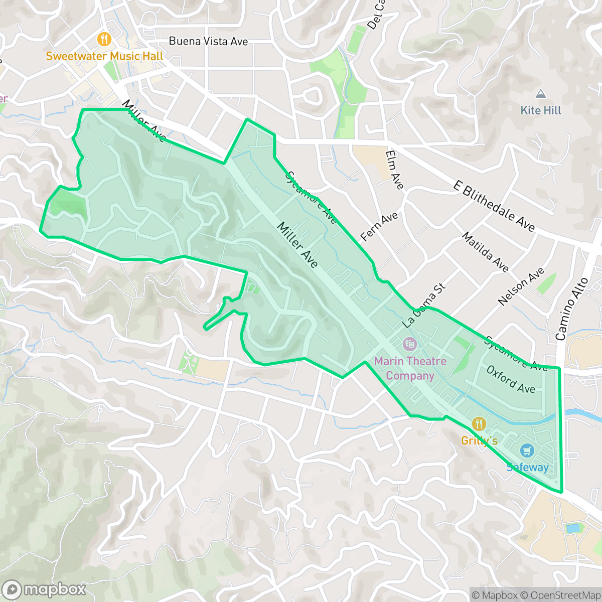 Map showing the location of Miller/Molino, Mill Valley, CA