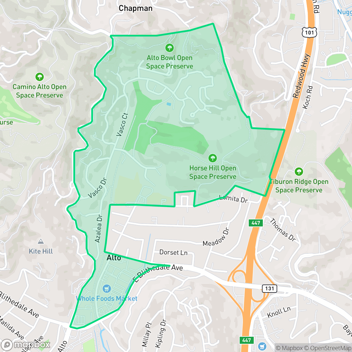 Map showing the location of Scott Valley, Mill Valley, CA