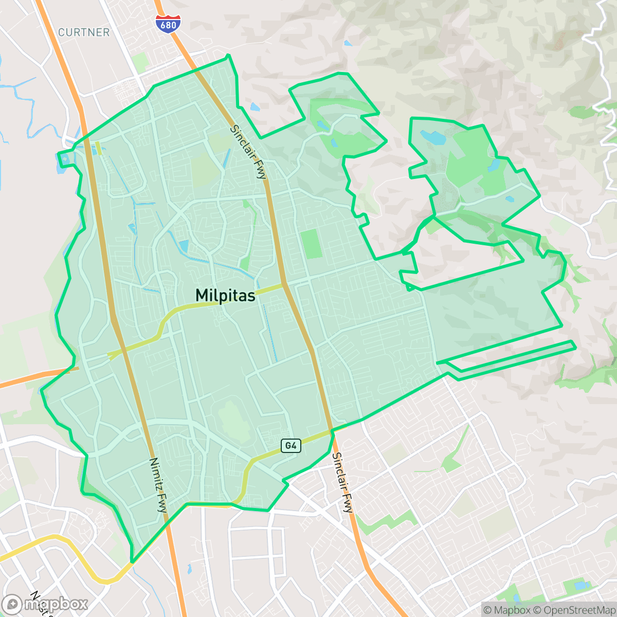 Map showing the location of Milpitas, CA — coverage area