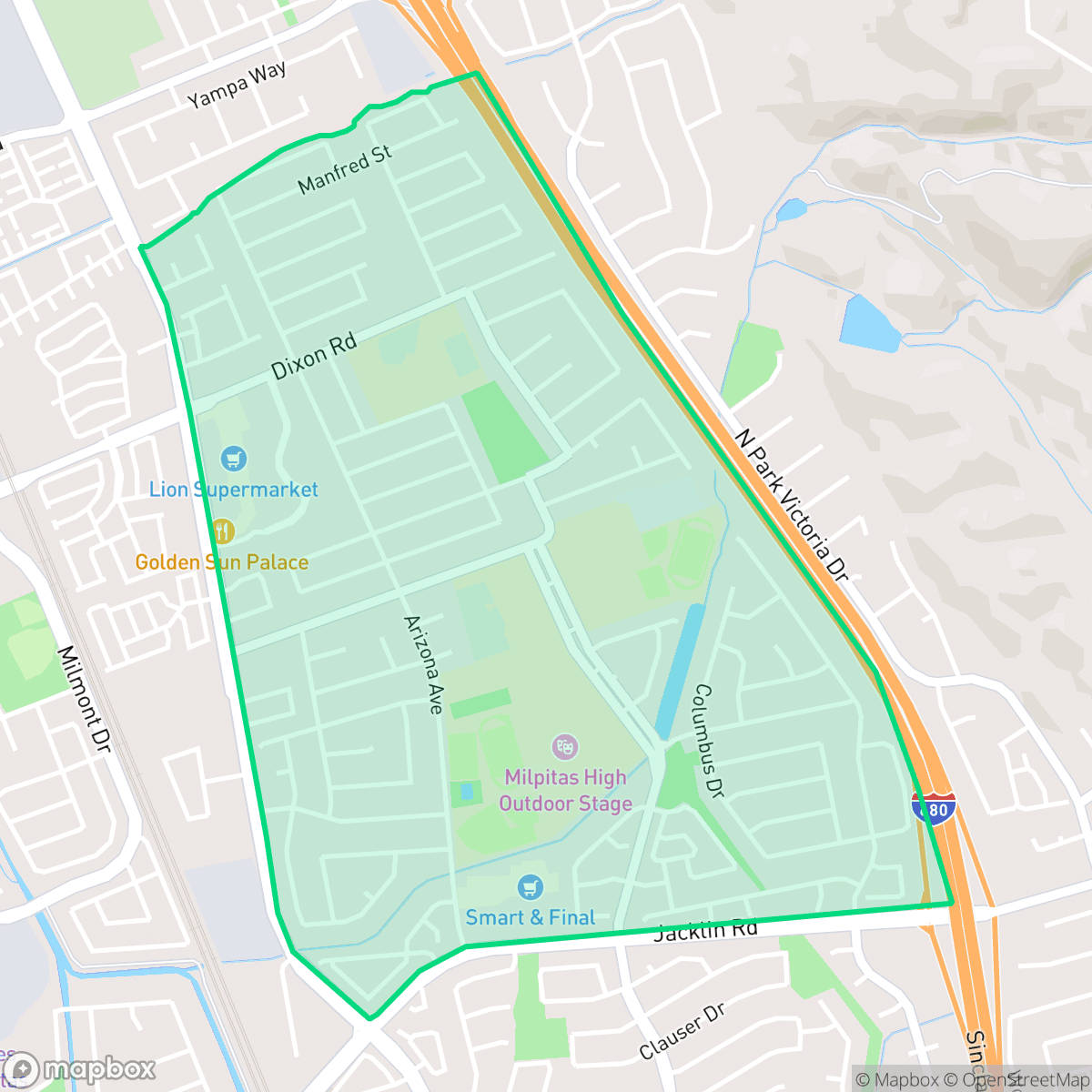 Map showing the location of Sunny Hills, Milpitas, CA