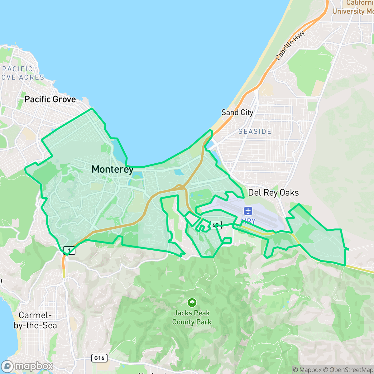 Map showing the location of Monterey, CA — coverage area