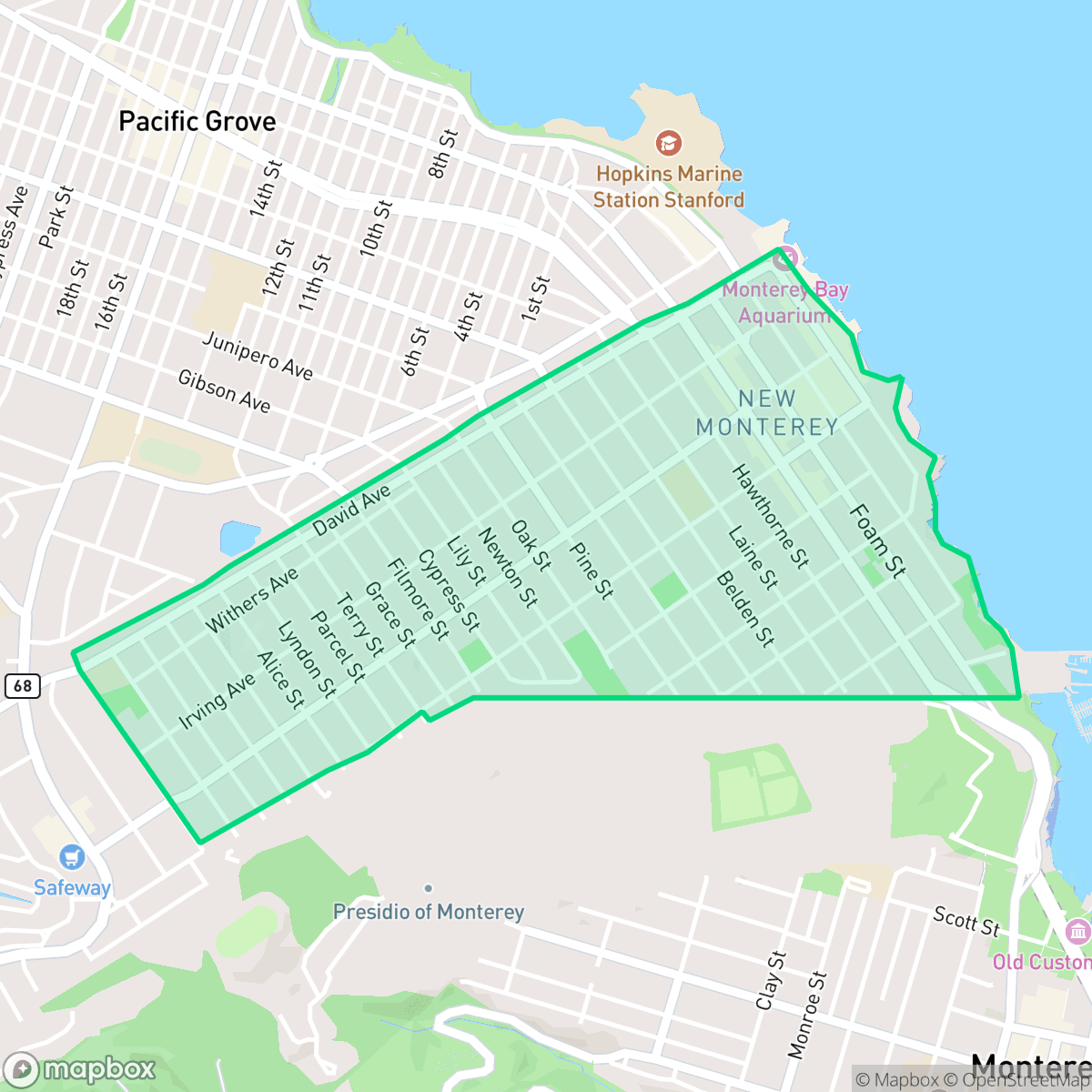 Map showing the location of New Monterey, Monterey, CA