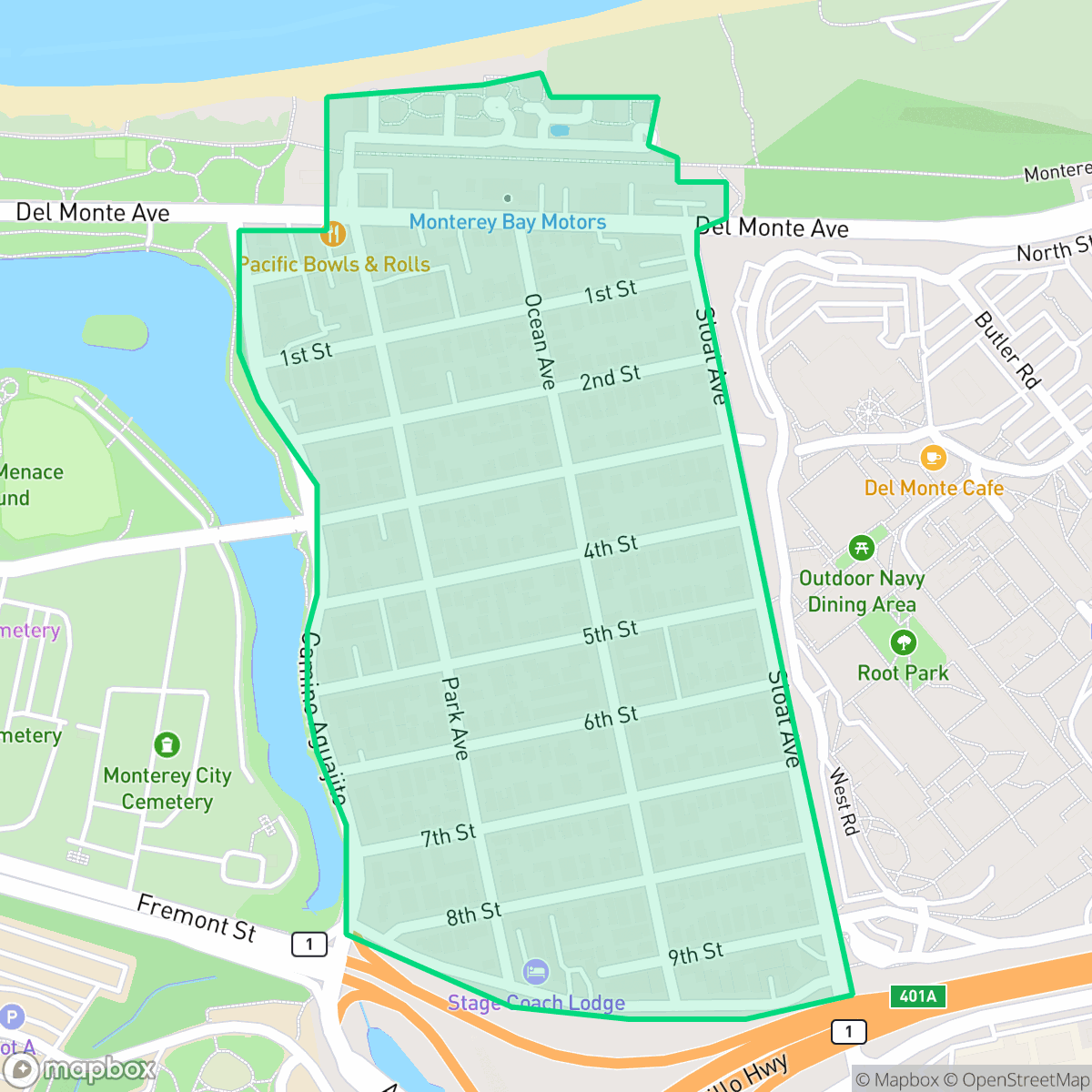 Map showing the location of Oak Grove, Monterey, CA