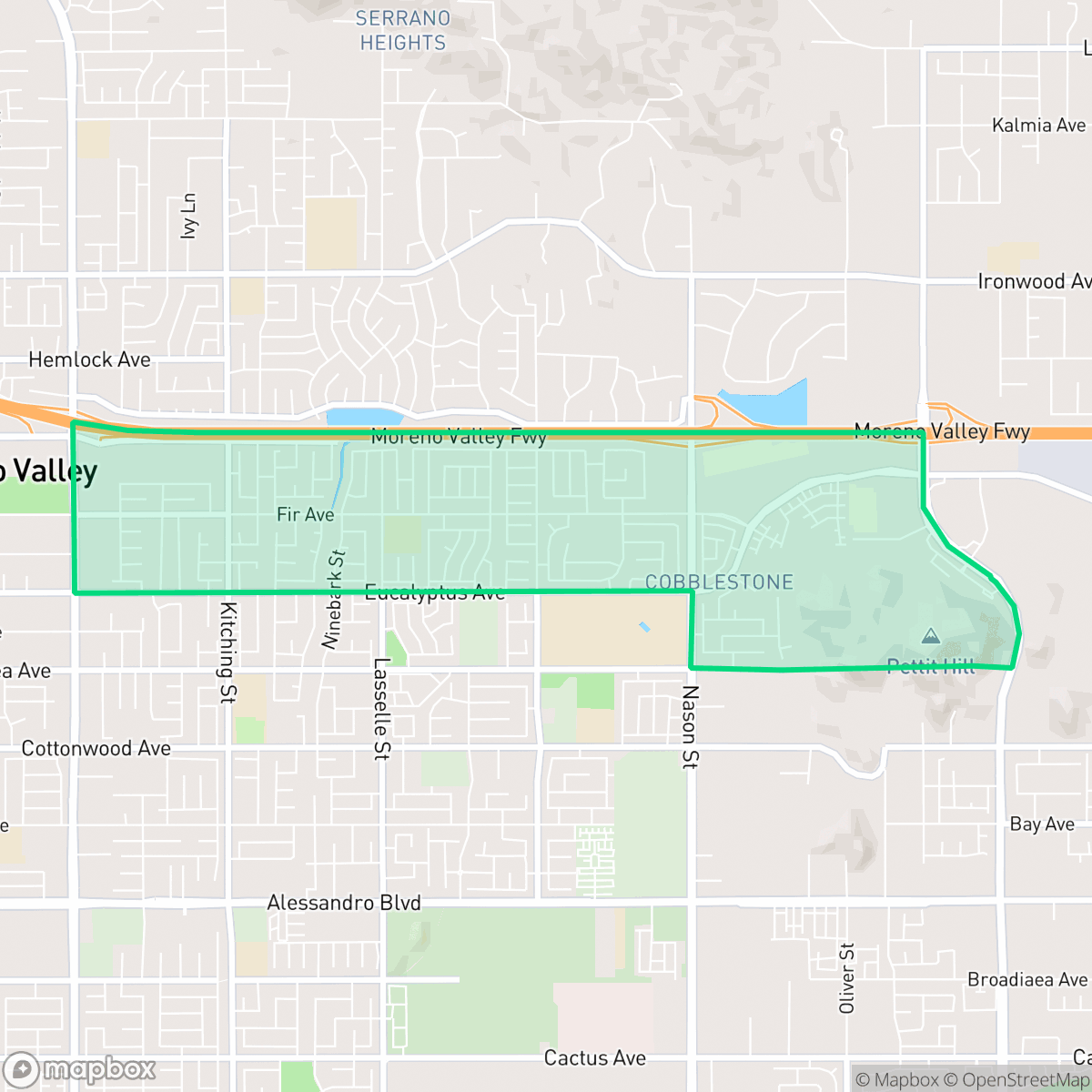 Map showing the location of Bear Valley, Moreno Valley, CA