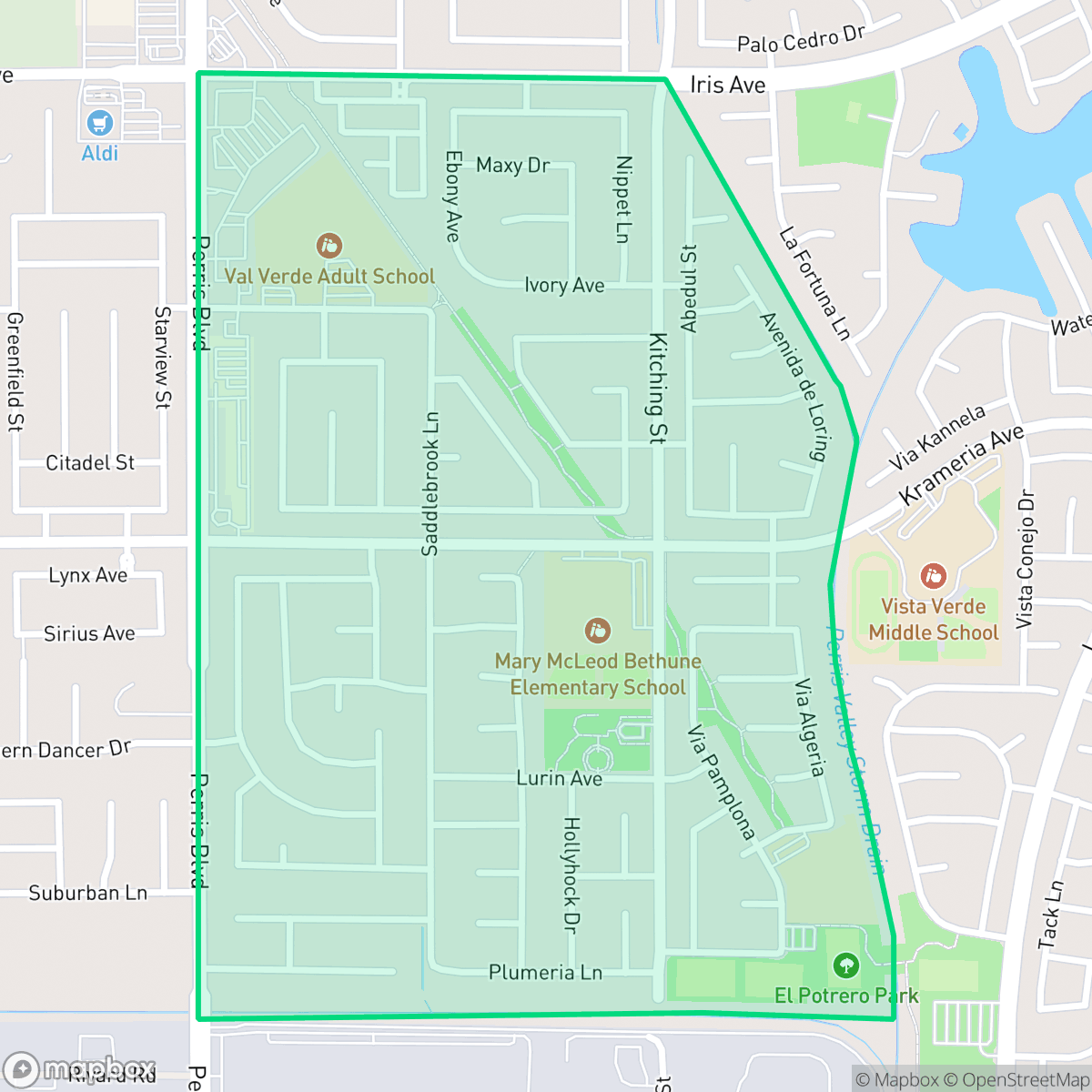 Map showing the location of Bethane, Moreno Valley, CA