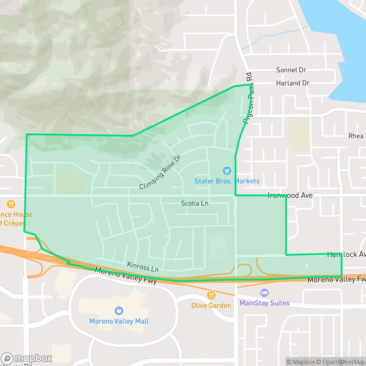 Map showing the location of Box Springs, Moreno Valley, CA