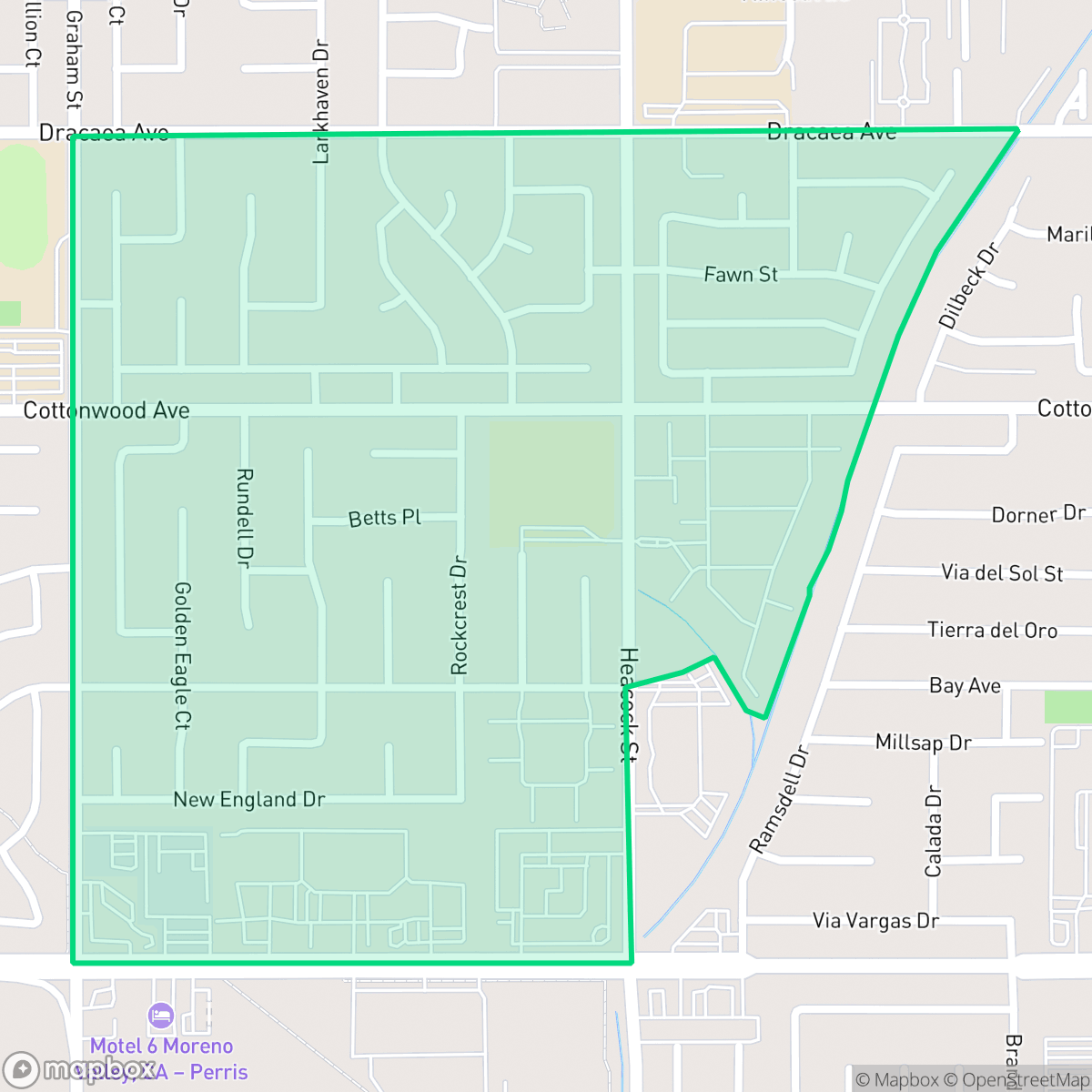 Map showing the location of Creekside, Moreno Valley, CA
