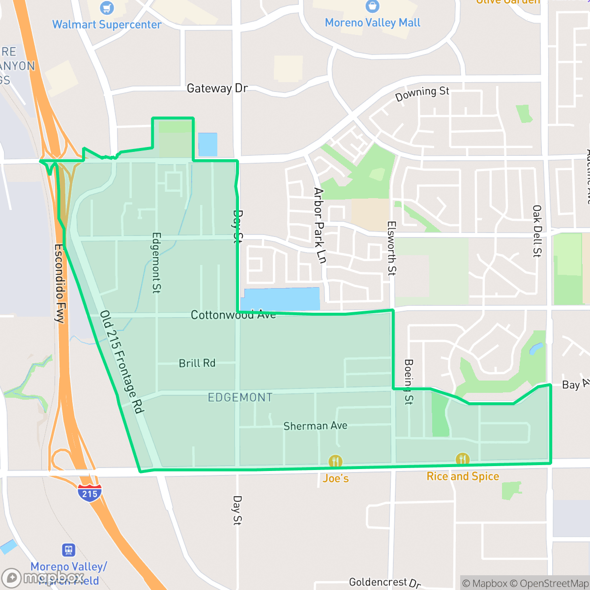 Map showing the location of Edgemont, Moreno Valley, CA