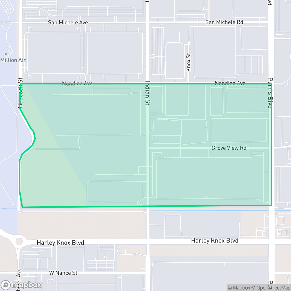 Map showing the location of May Ranch, Moreno Valley, CA