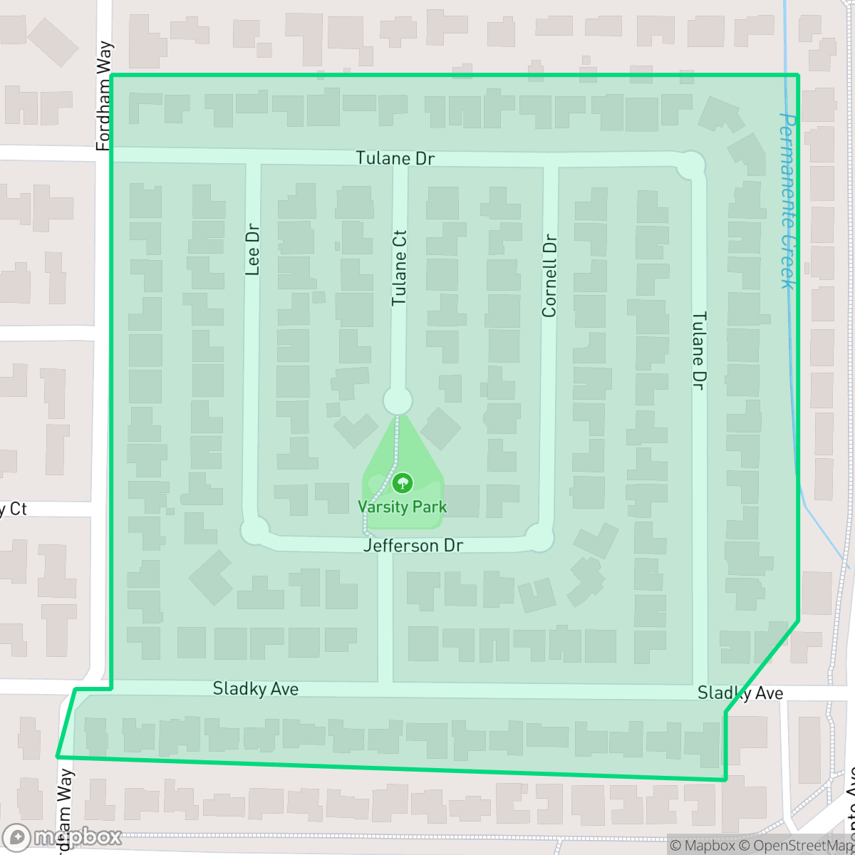 Map showing the location of Eastern Varsity Park, Mountain View, CA