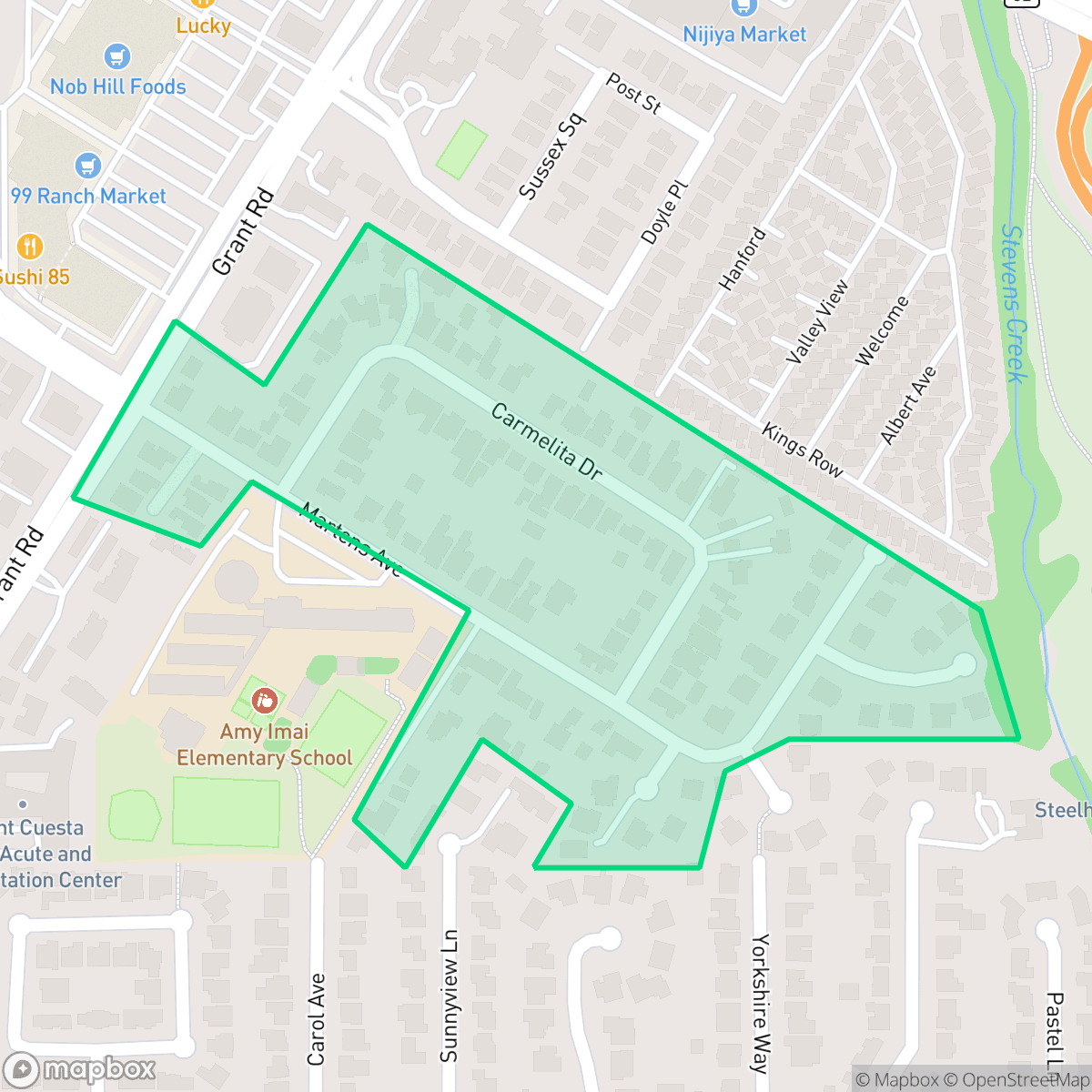 Map showing the location of Martens-Carmelita, Mountain View, CA