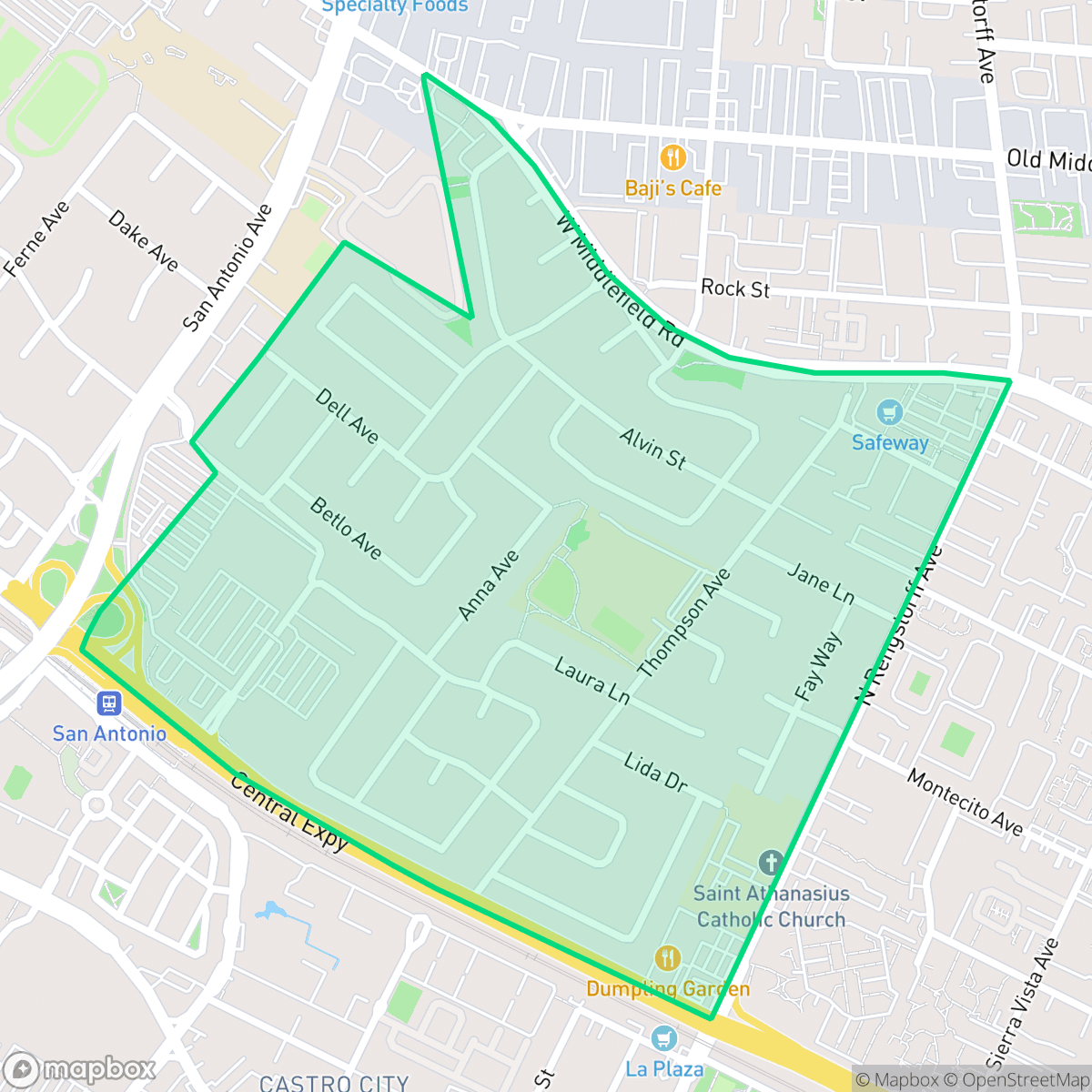 Map showing the location of Monta Loma, Mountain View, CA