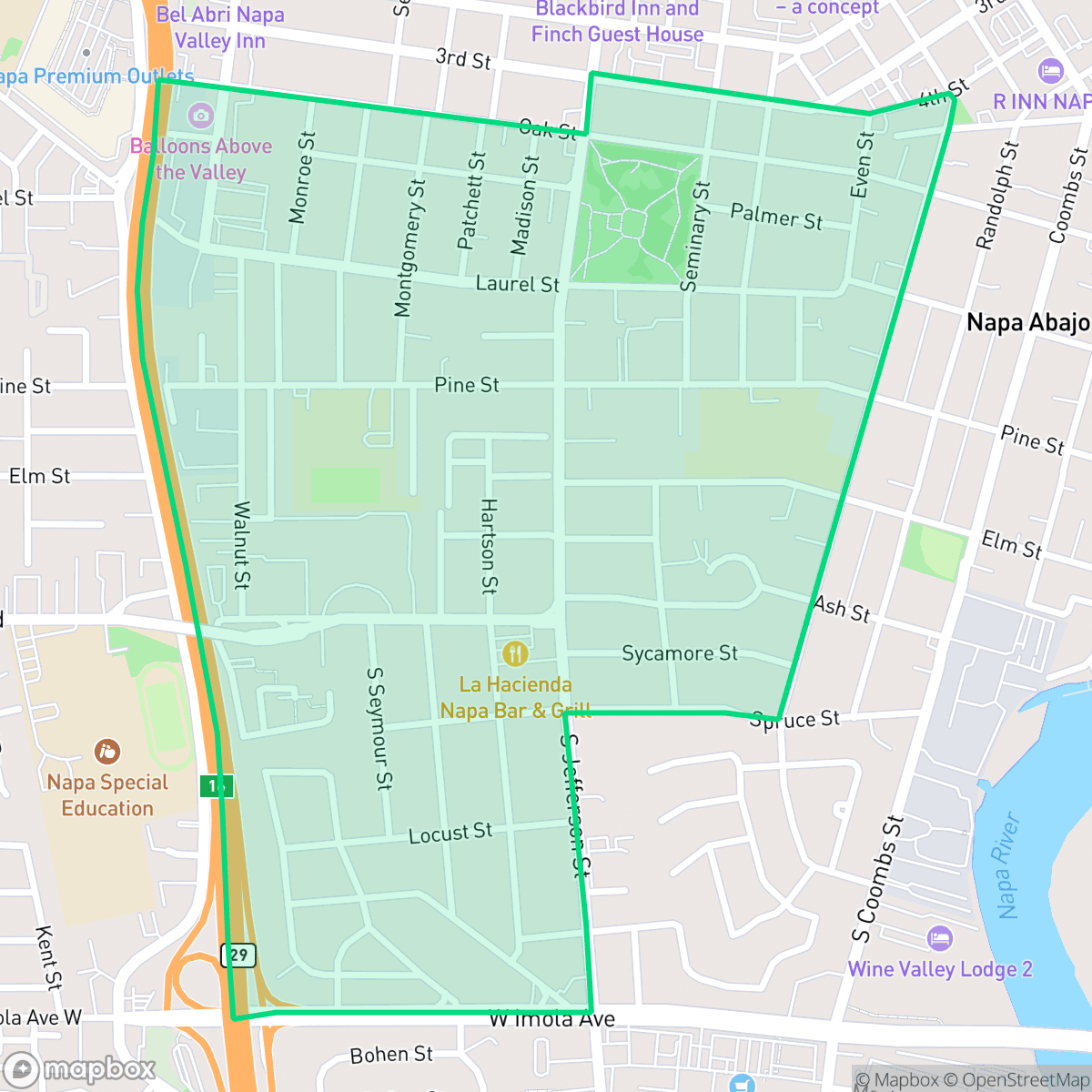 Map showing the location of Fuller Park, Napa, CA