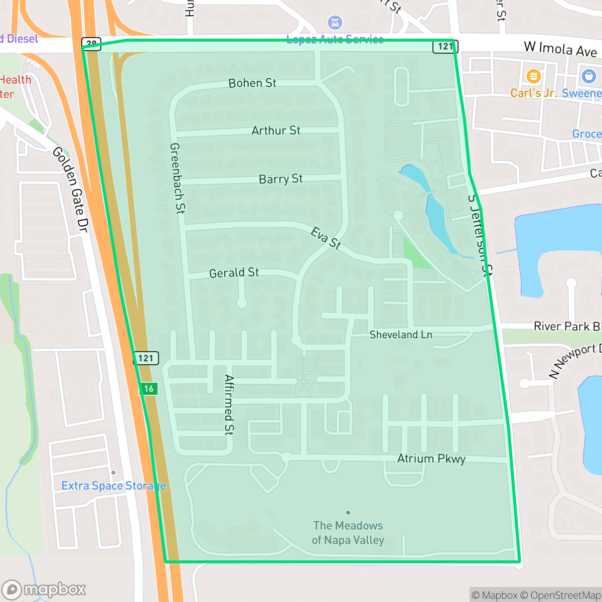 Map showing the location of Sheveland Ranch, Napa, CA