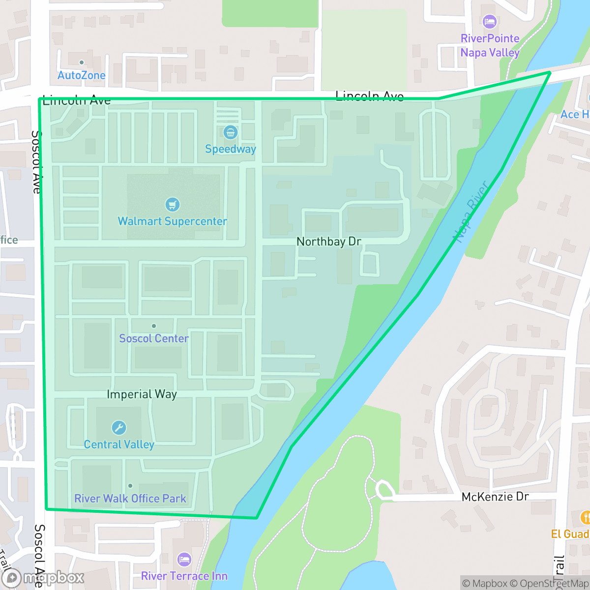 Map showing the location of Soscol Gateway North, Napa, CA