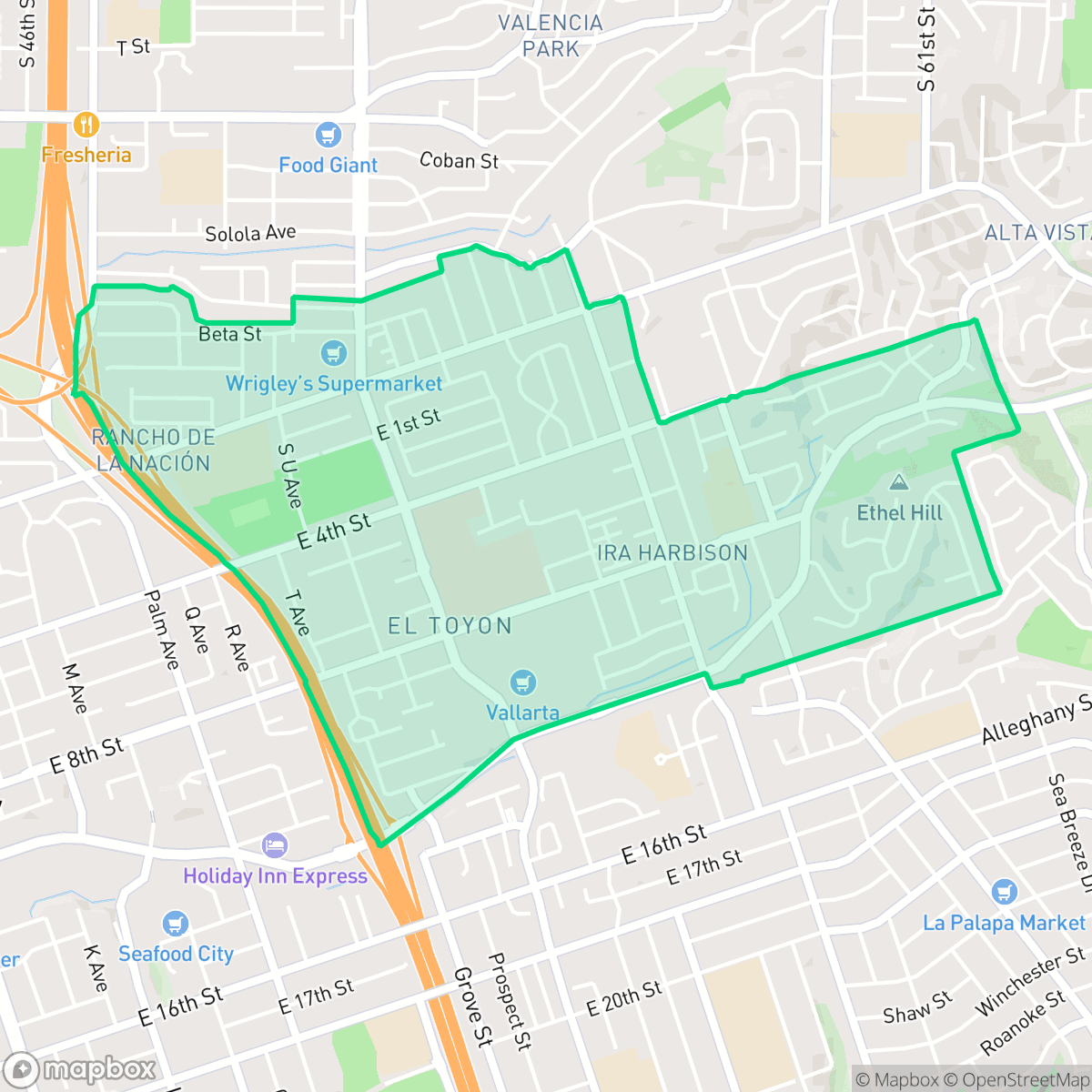 Map showing the location of Eastside, National City, CA