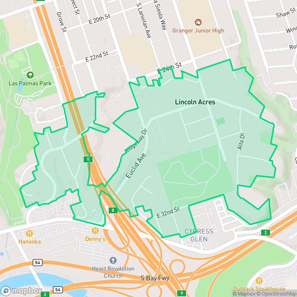 Map showing the location of Lincoln Acres, National City, CA