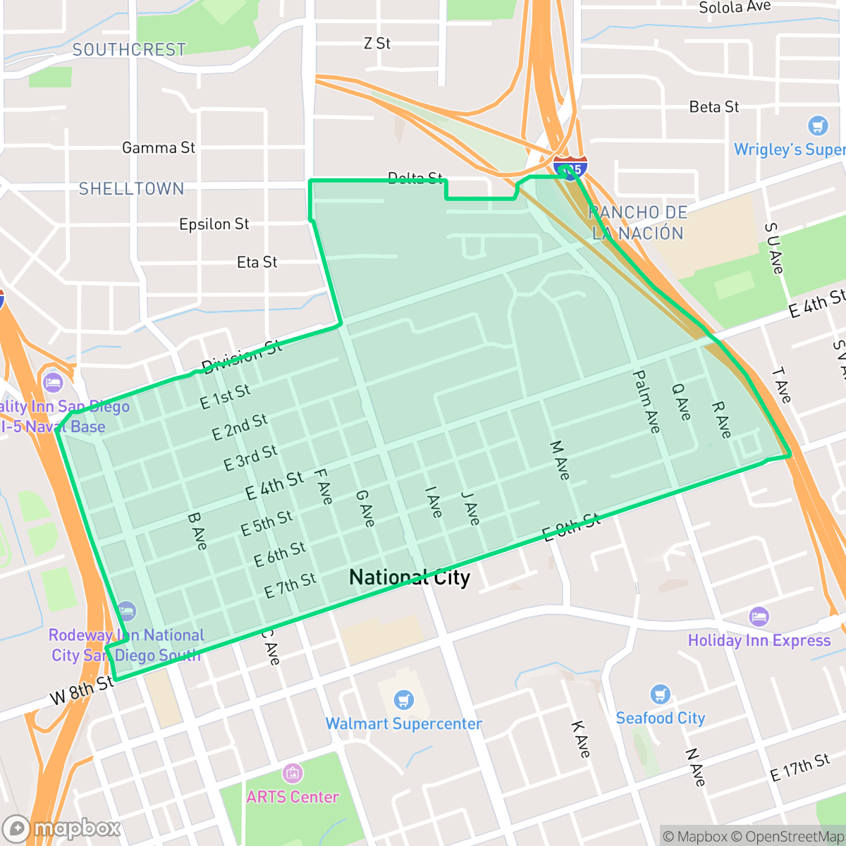 Map showing the location of Northside, National City, CA