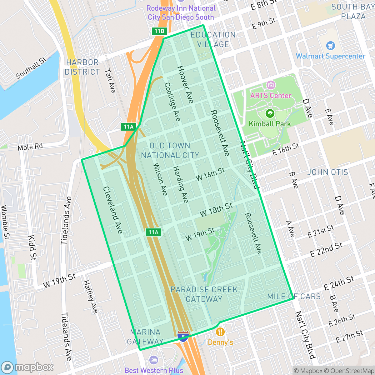 Map showing the location of Oldtown, National City, CA