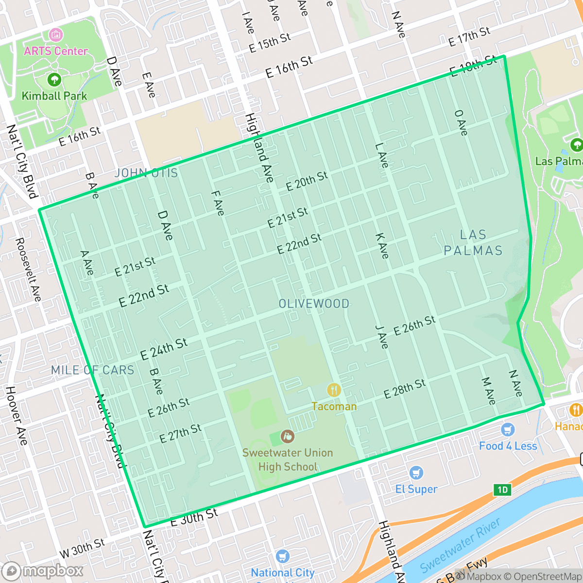 Map showing the location of Olivewood, National City, CA