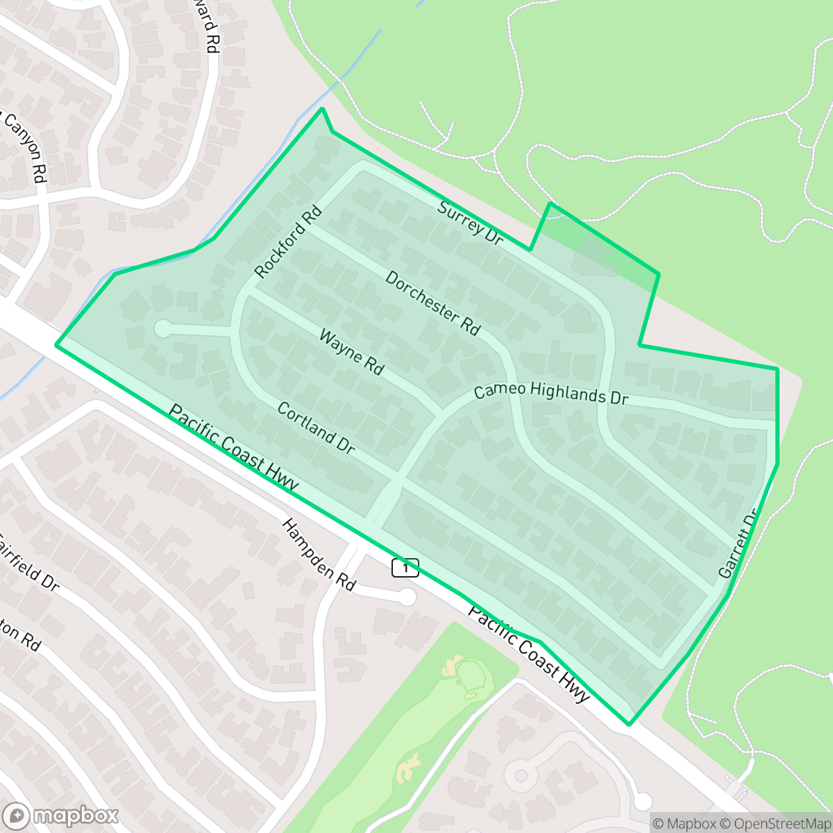 Map showing the location of Cameo Highlands, Newport Beach, CA