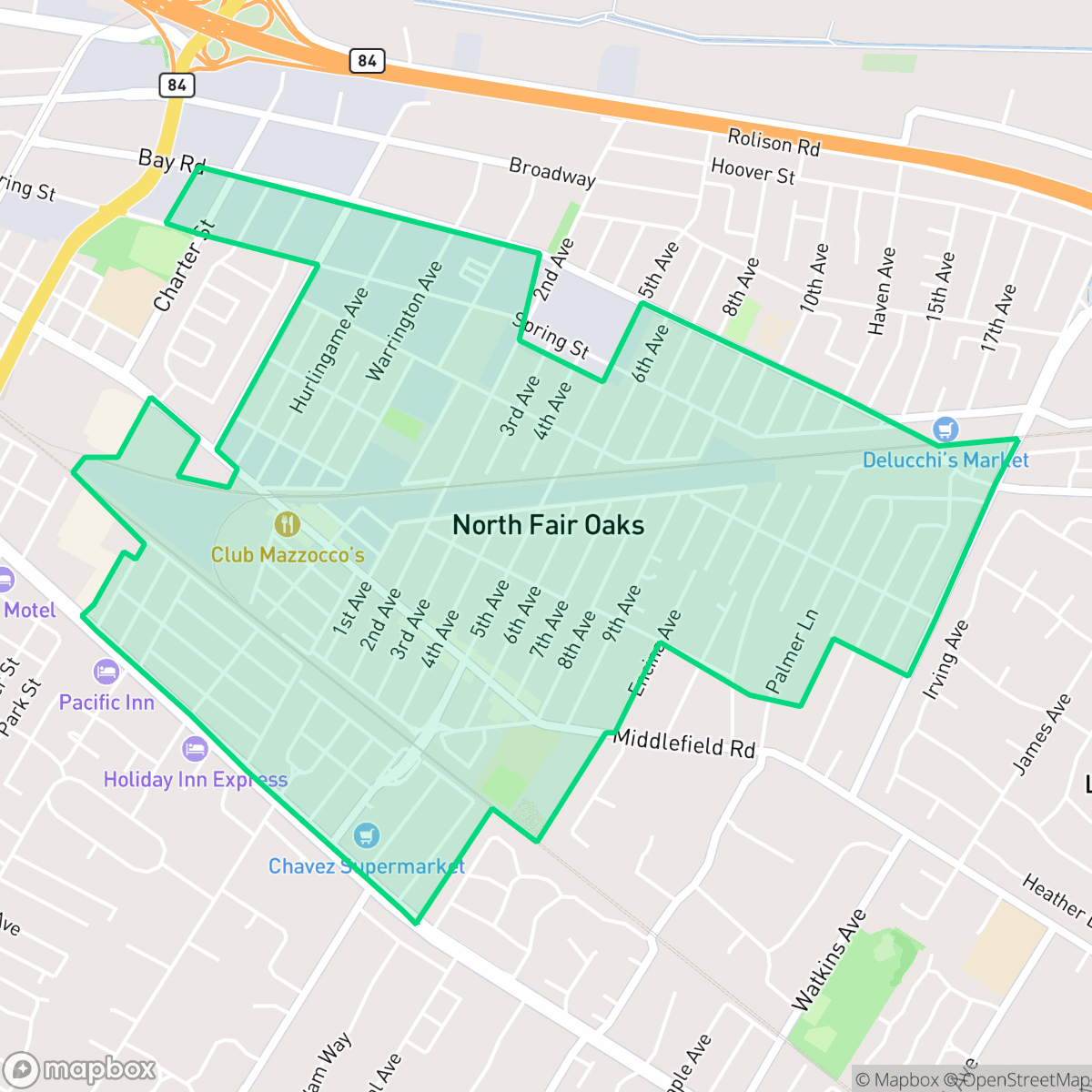 Map showing the location of North Fair Oaks, CA — coverage area