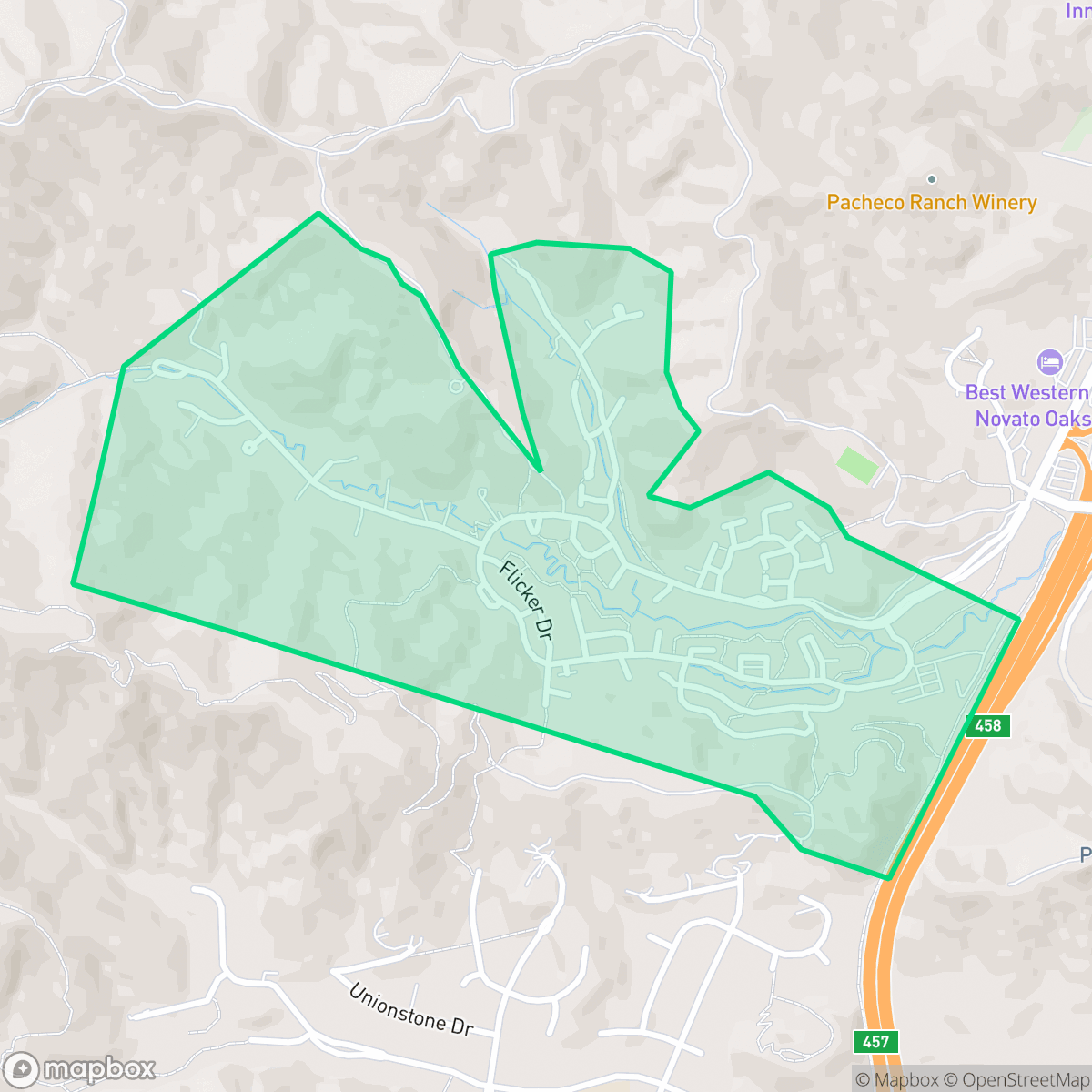 Map showing the location of Pacheo Valle, Novato, CA