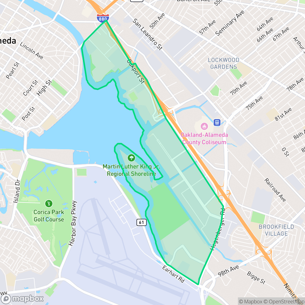 Map showing the location of Arrowhead Marsh, Oakland, CA