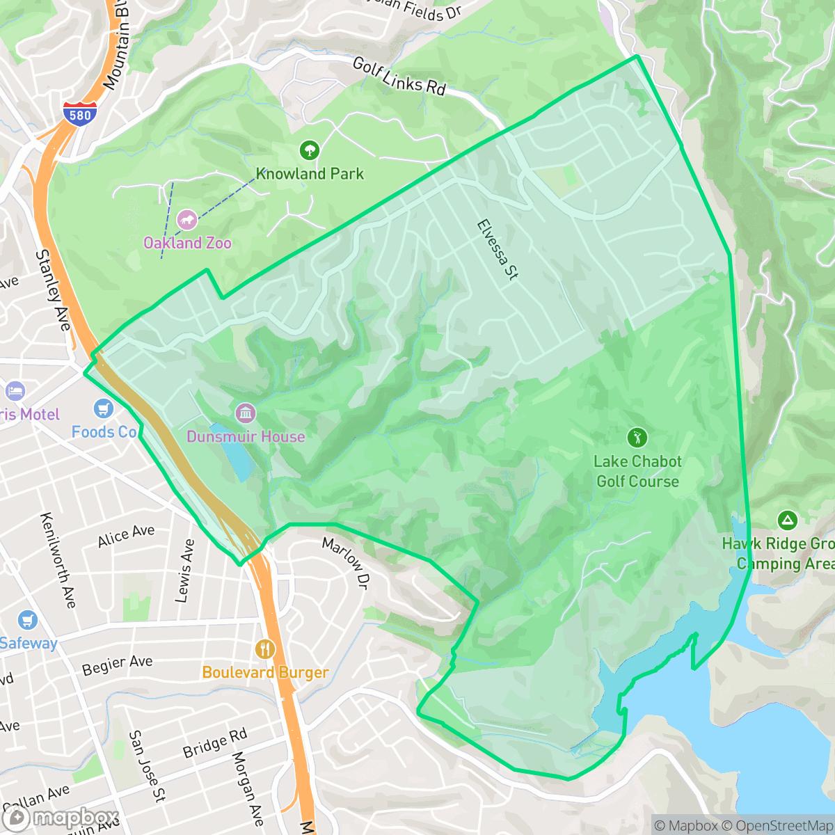 Map showing the location of Chabot Park, Oakland, CA