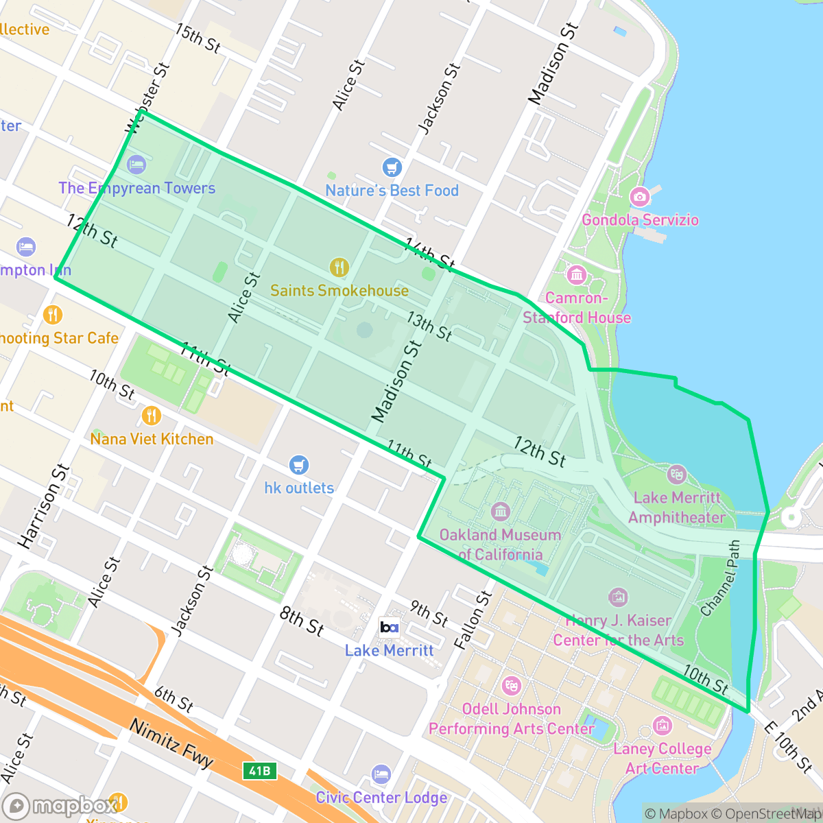 Map showing the location of Civic Center, Oakland, CA