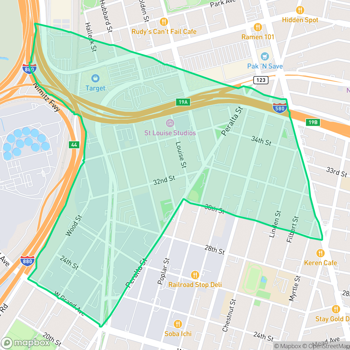 Map showing the location of Clawson, Oakland, CA