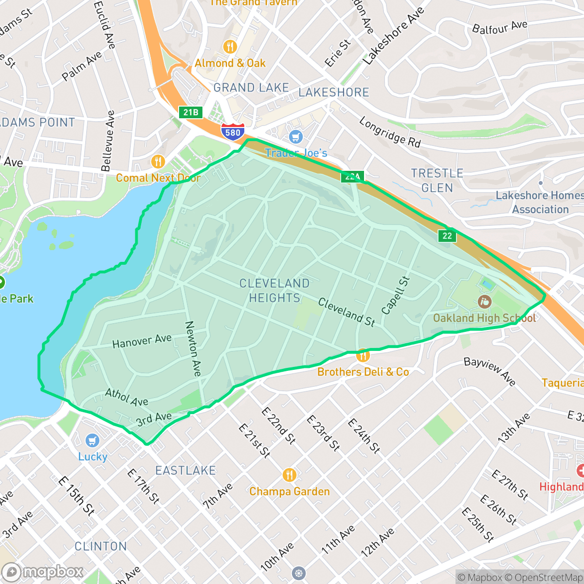 Map showing the location of Cleveland Heights, Oakland, CA