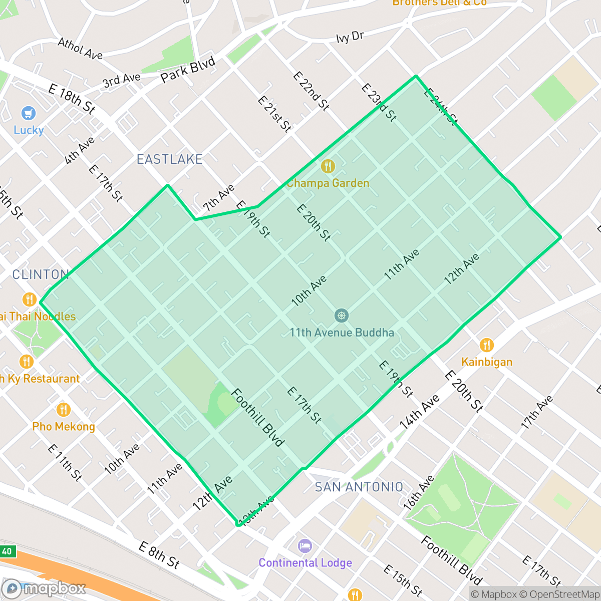 Map showing the location of Clinton, Oakland, CA