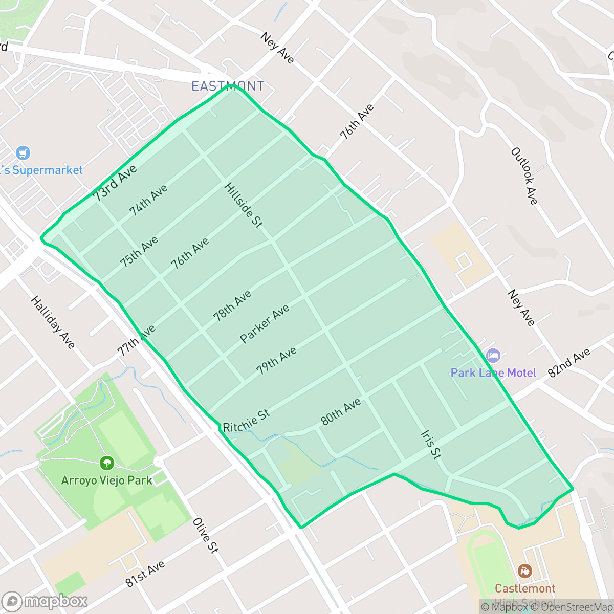 Map showing the location of Eastmont, Oakland, CA