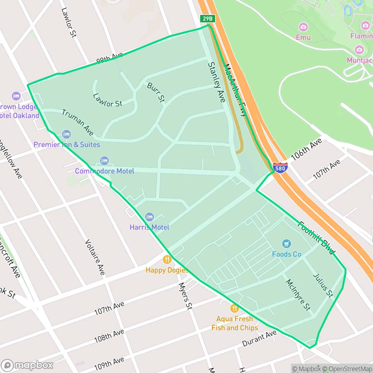 Map showing the location of Foothill Square, Oakland, CA