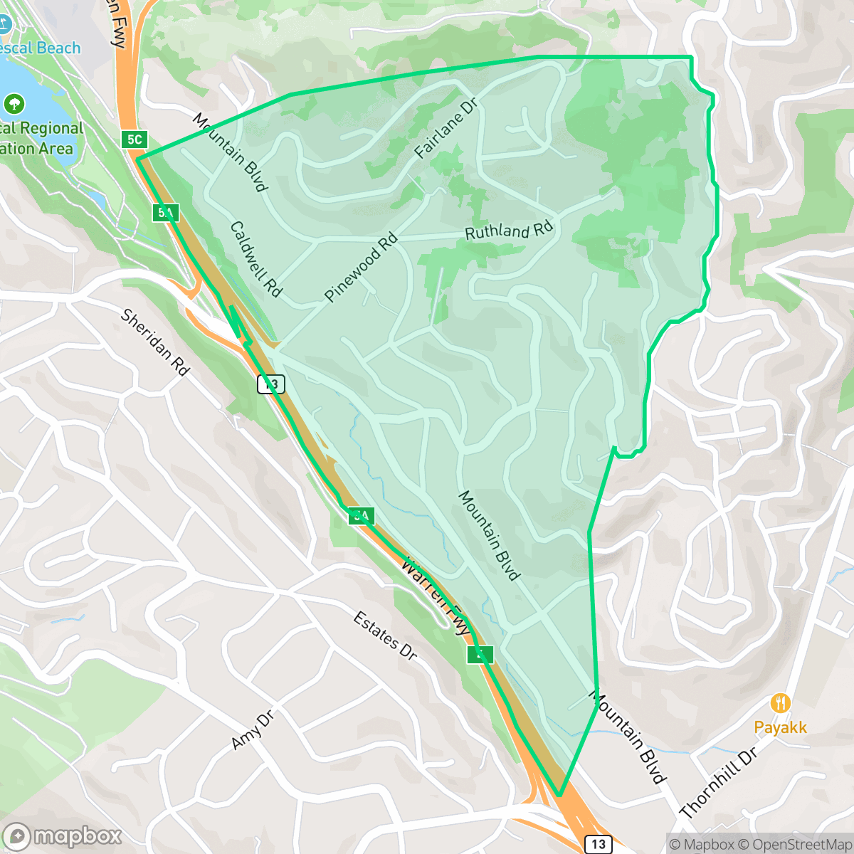 Map showing the location of Glen Highlands, Oakland, CA