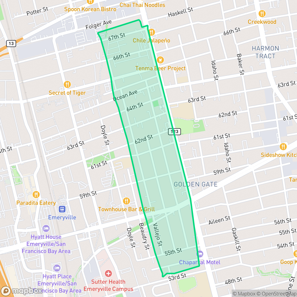 Map showing the location of Golden Gate, Oakland, CA