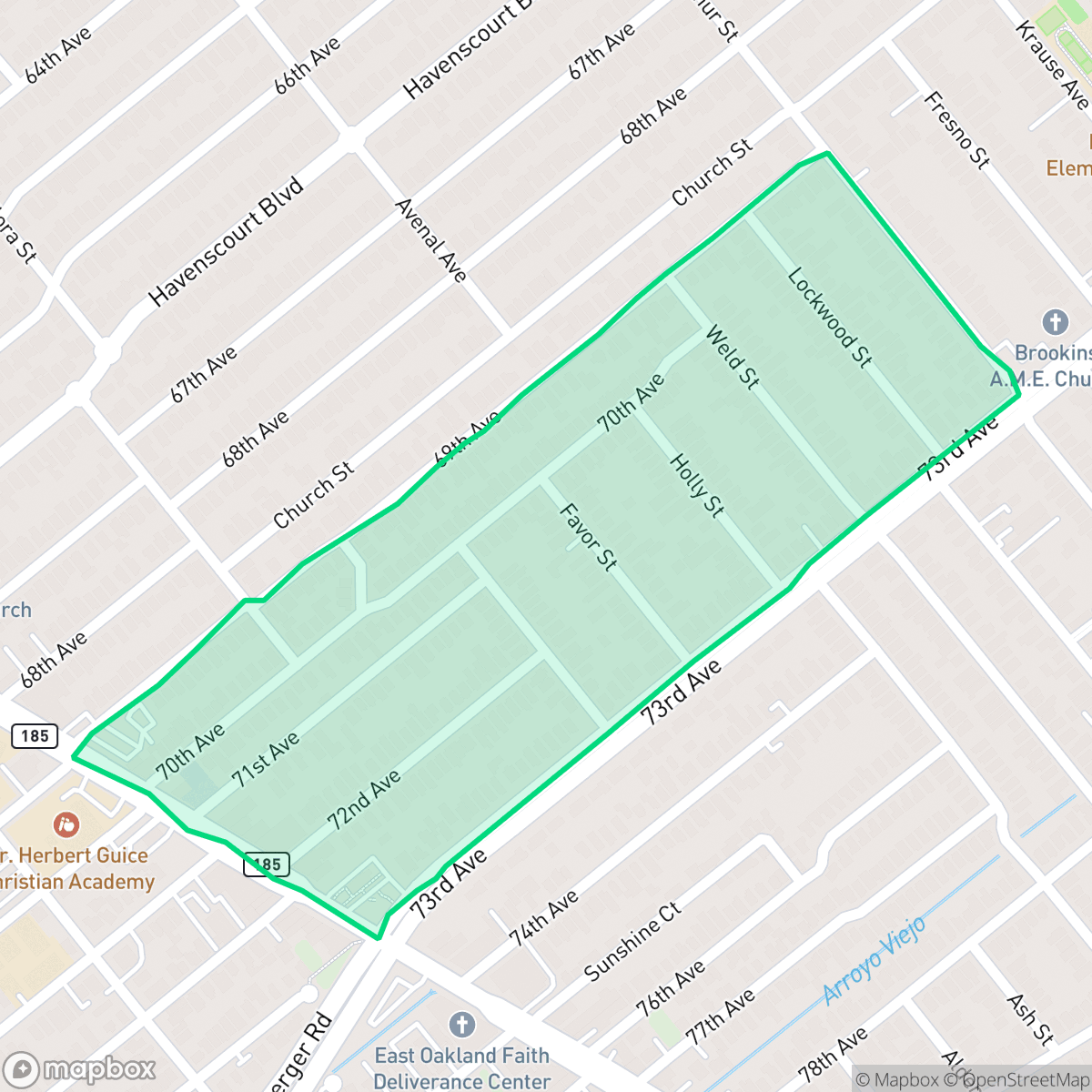Map showing the location of Hegenberger, Oakland, CA