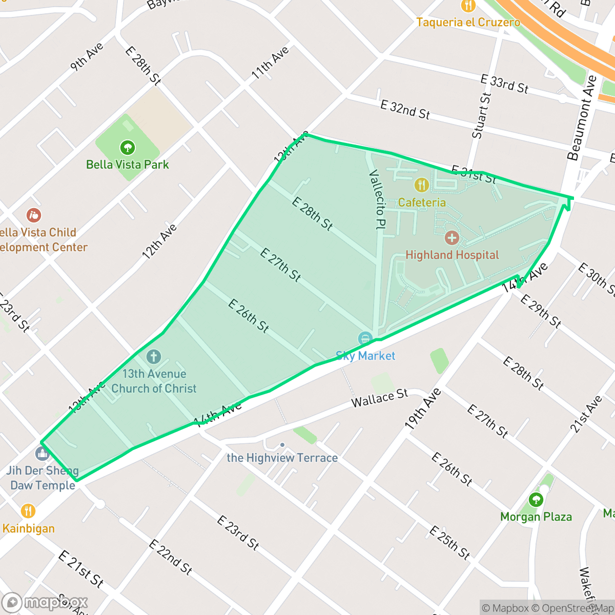 Map showing the location of Highland Park, Oakland, CA