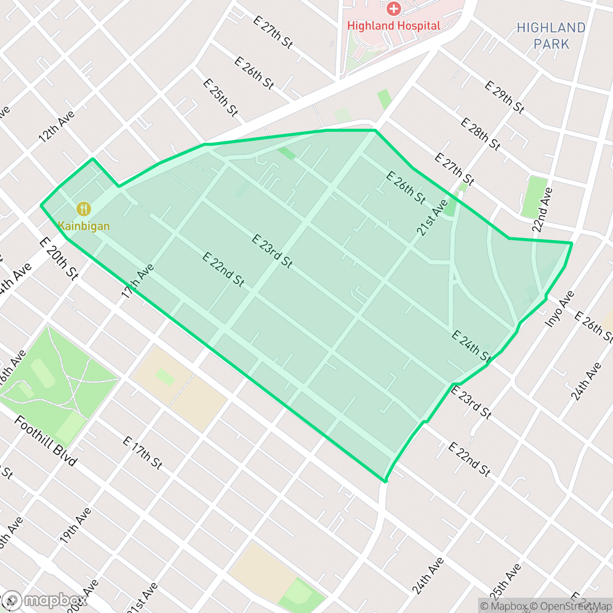 Map showing the location of Highland Terrace, Oakland, CA