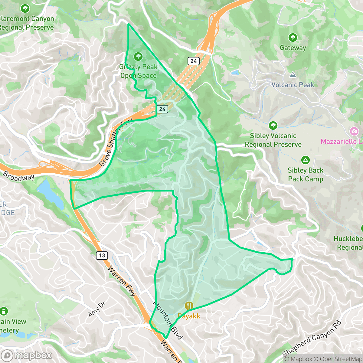 Map showing the location of Merriwood, Oakland, CA
