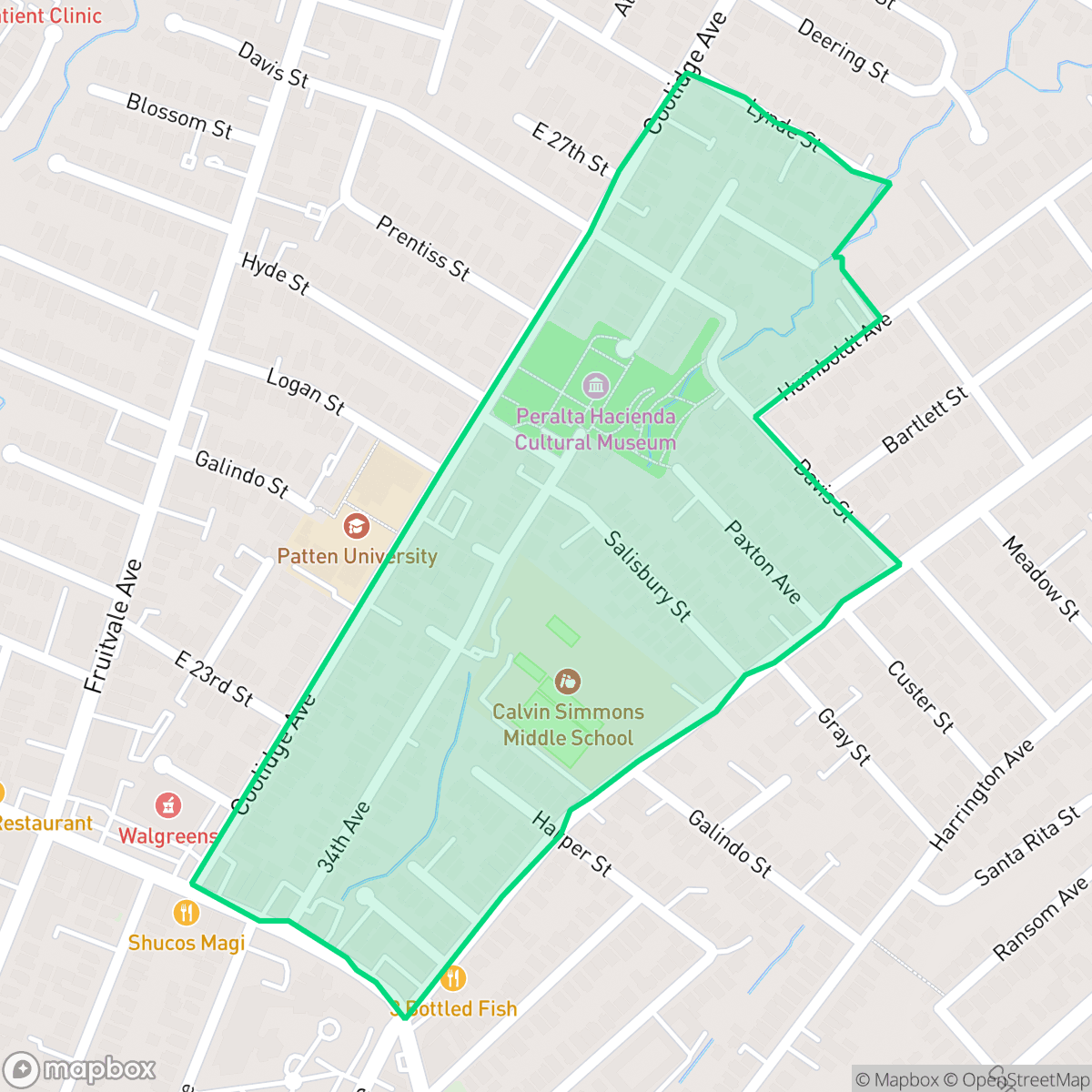 Map showing the location of Peralta Hacienda, Oakland, CA
