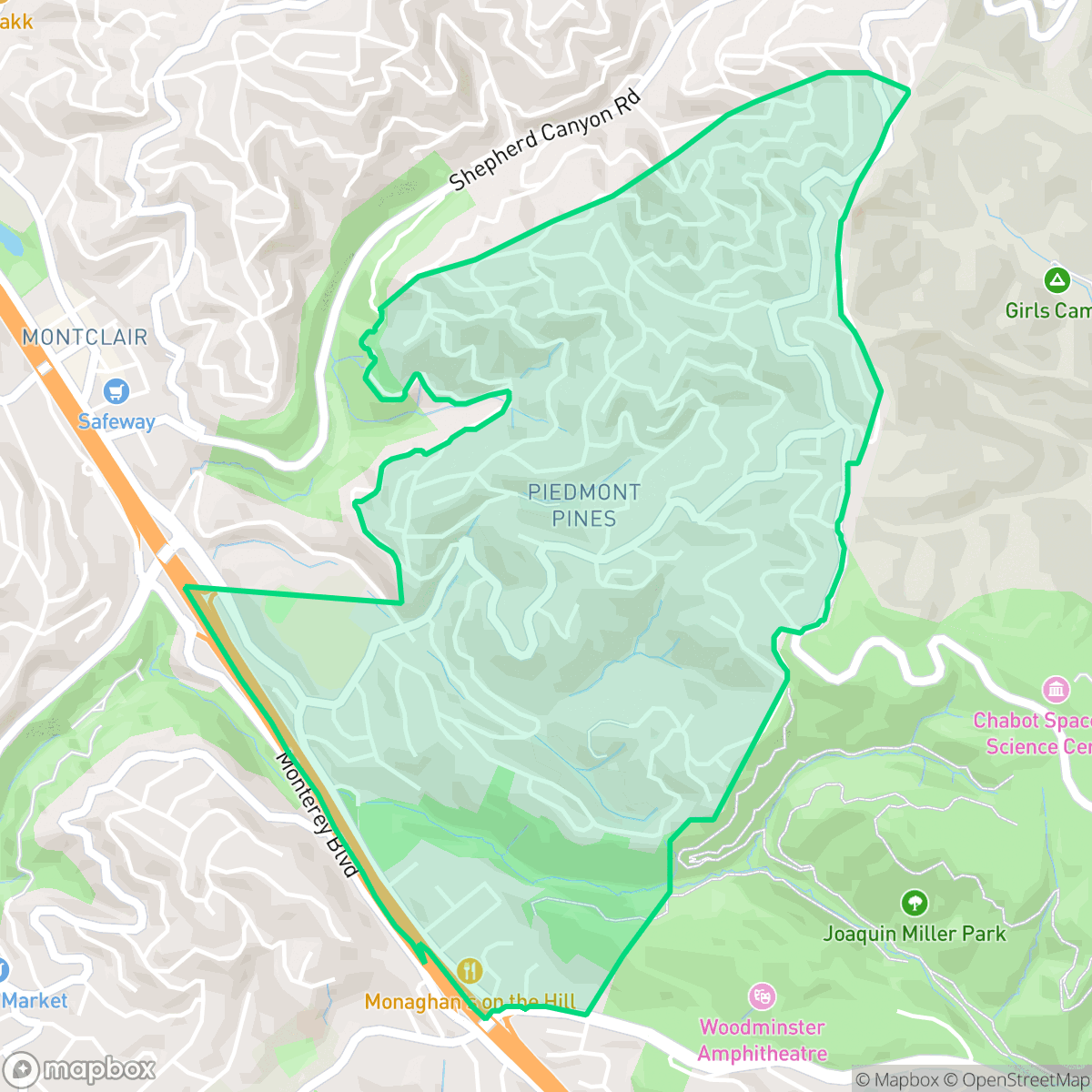 Map showing the location of Piedmont Pines, Oakland, CA