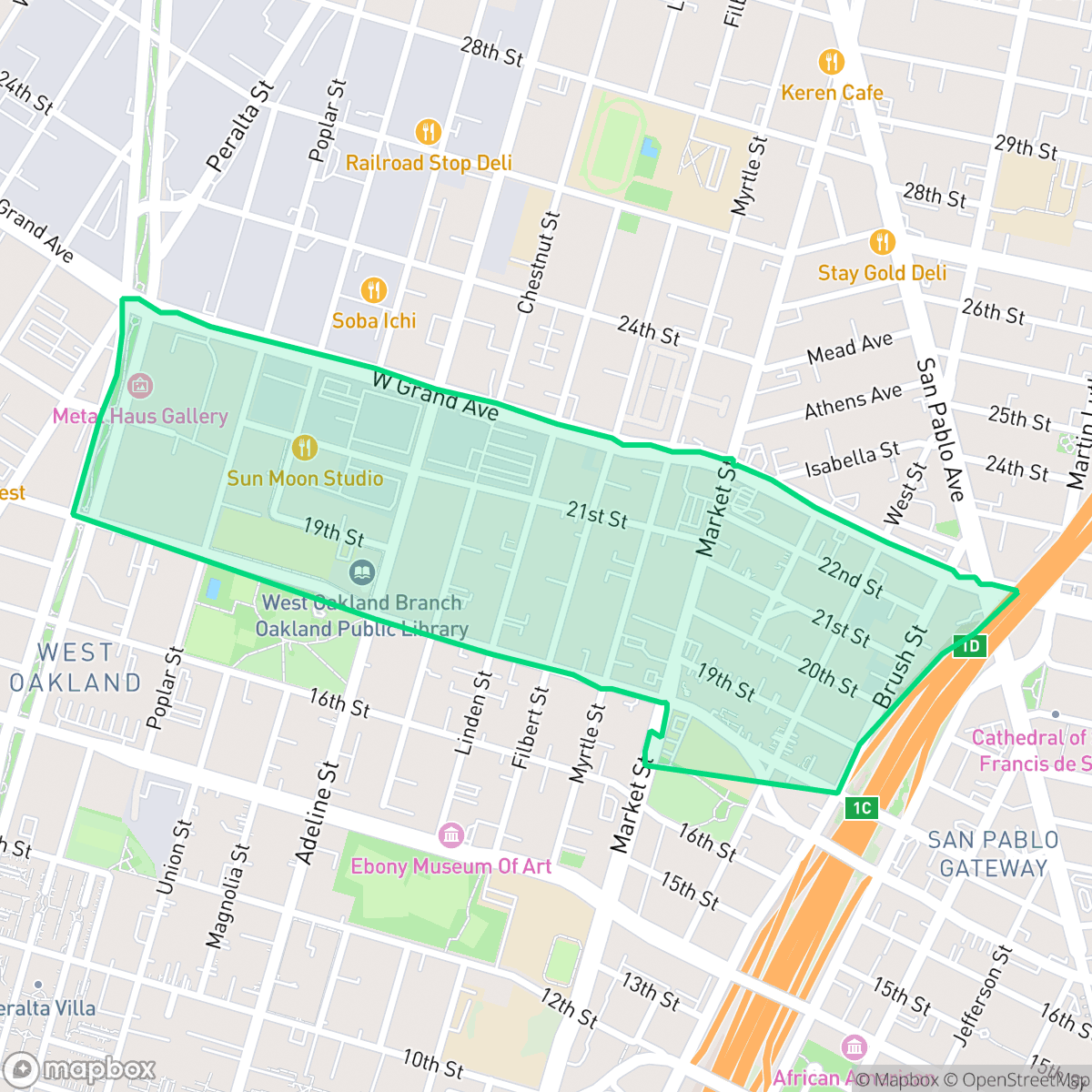 Map showing the location of Ralph Bunche, Oakland, CA