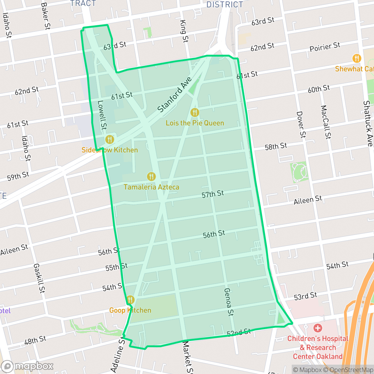 Map showing the location of Santa Fe, Oakland, CA