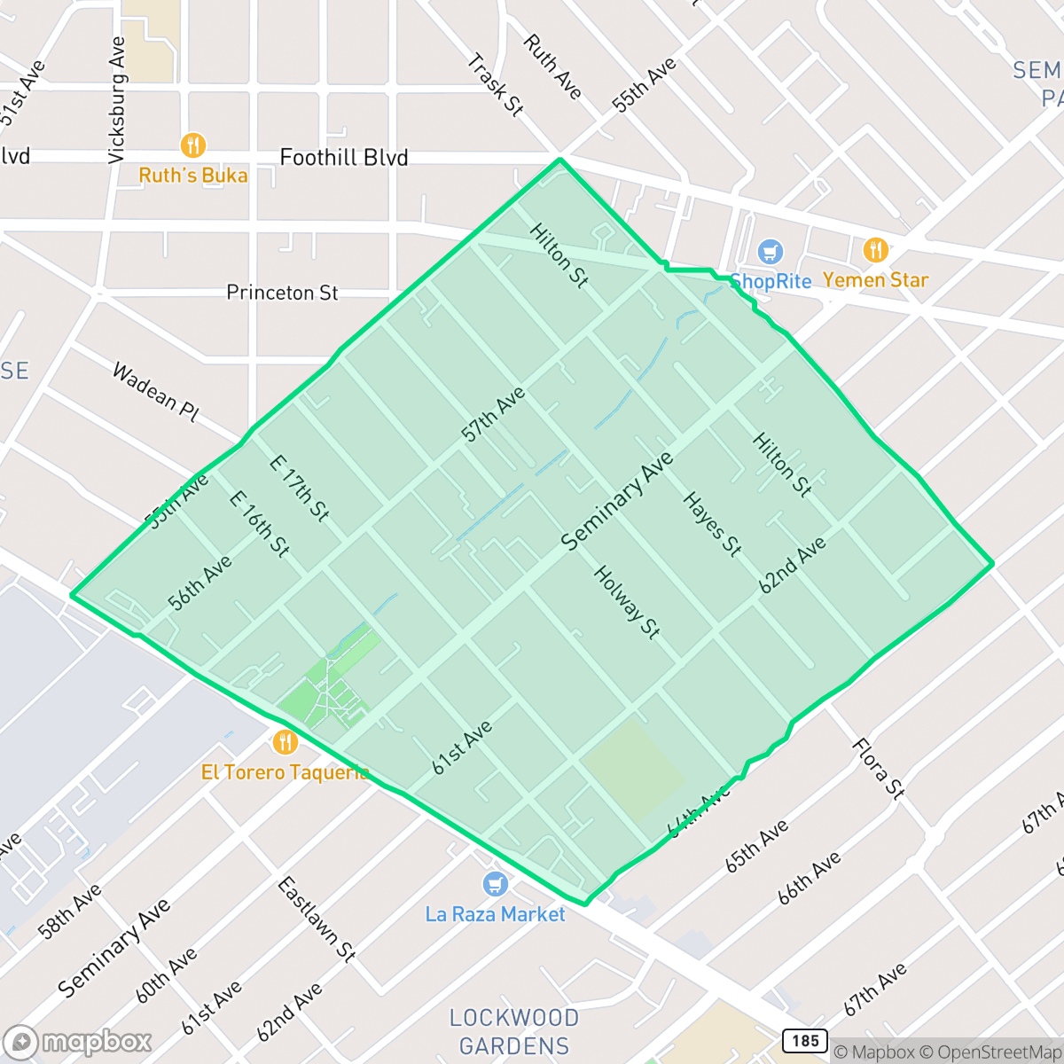 Map showing the location of Seminary, Oakland, CA