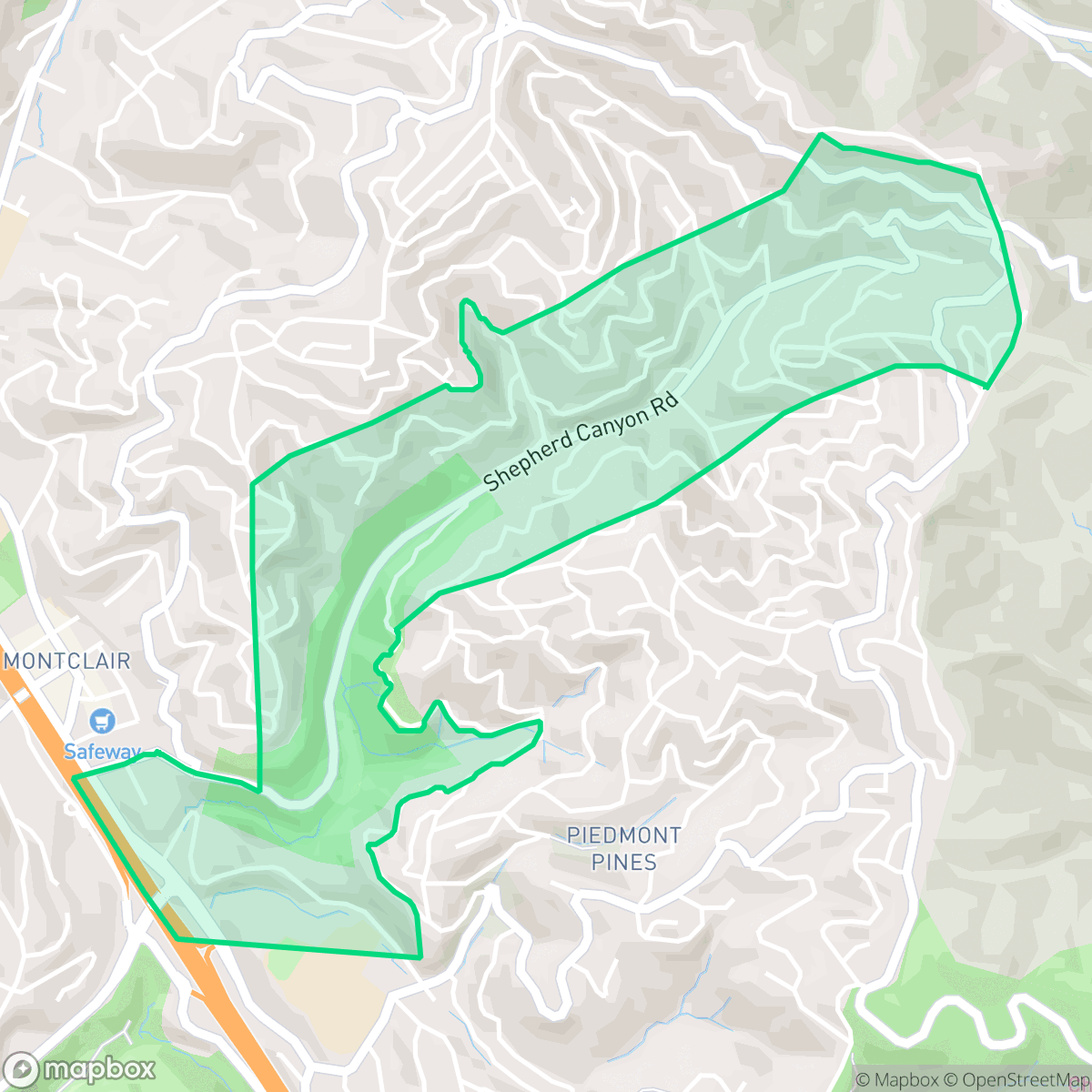 Map showing the location of Shepherd Canyon, Oakland, CA