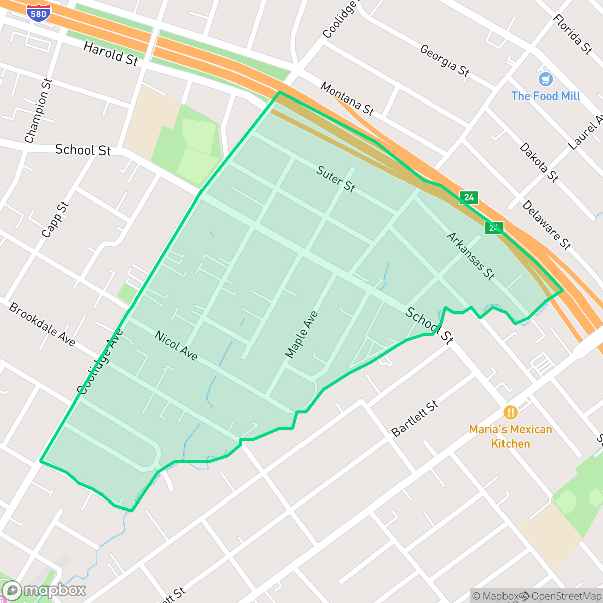 Map showing the location of Upper Peralta Creek, Oakland, CA