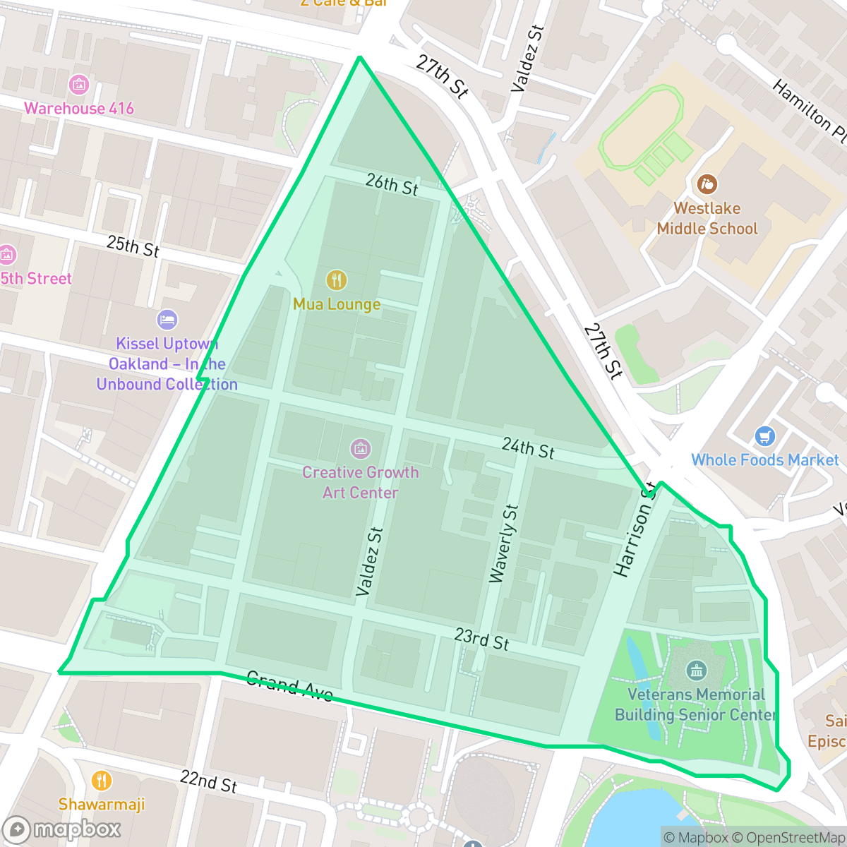 Map showing the location of Waverly, Oakland, CA