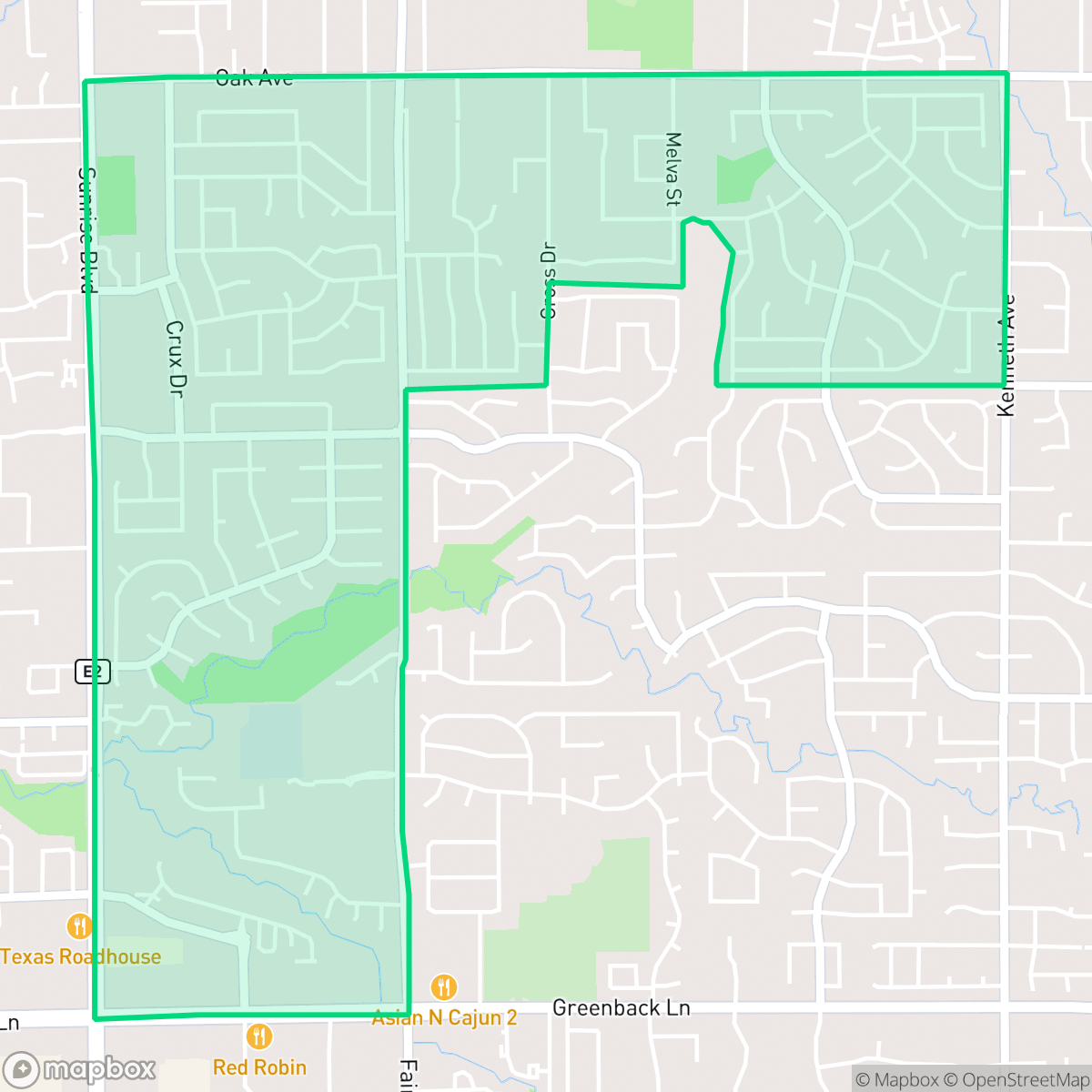 Map showing the location of Sunrise Oaks, Orangevale, CA